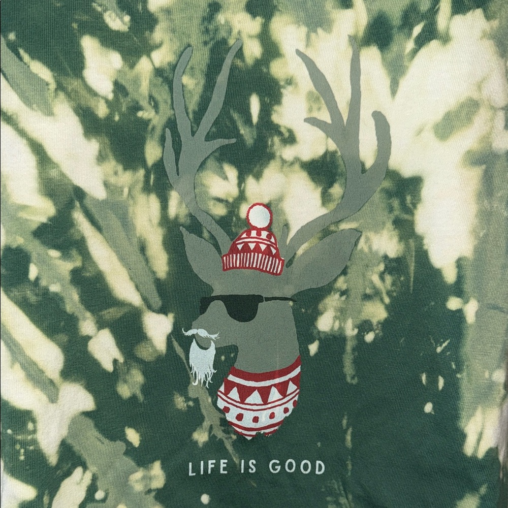 Life Is Good Green and Cream Tie-Dye Long Sleeve Tee